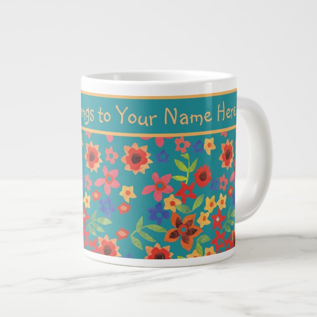 Impressions florales rétro chic sur Mug Jumbo pers (Devant droit)