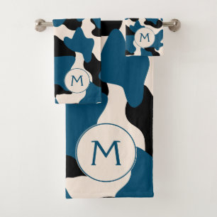 Imprimante de vache Monogramme bleu moderne