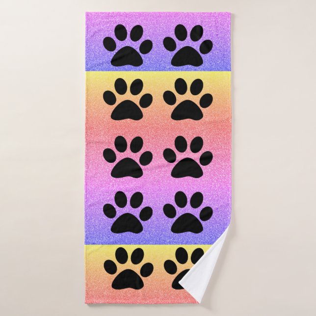 Imprimantes Paw Pink Glittery Multicolor Rose Or R (Serviette de bain)