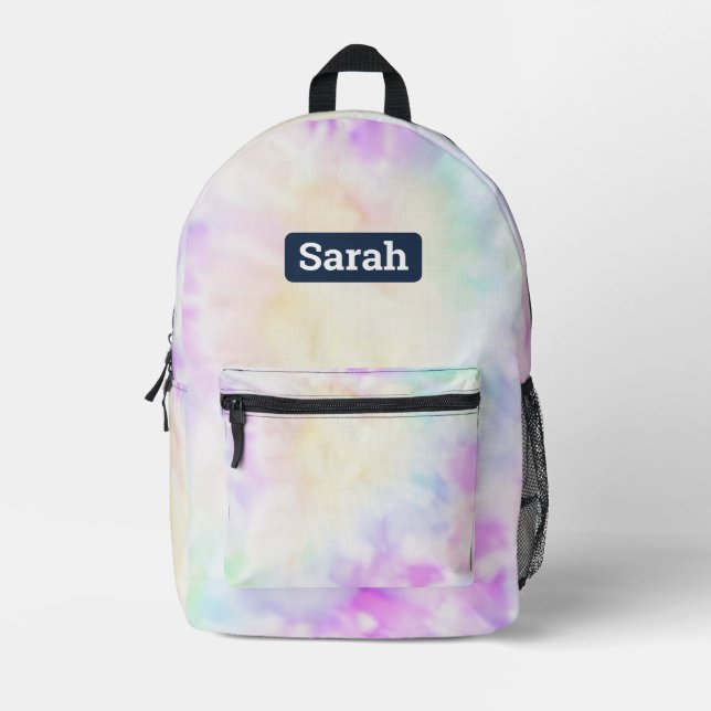 Imprimé Ajouter un nom Pastel Tie Dye sac à dos (Recto)