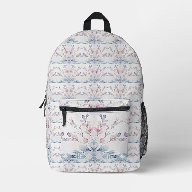 Imprimé Aquarelle bleu rose floral sac à dos cousu (Recto)