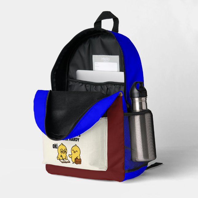 Imprimé Beak & Bonk, SAC À DOS DE MOTIVATION POUR ÉTUDIER (Coin arrière droit (ouvert))