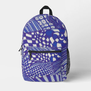 Imprimé Bleu violet Abstraite ligne Art Doodles sac à dos