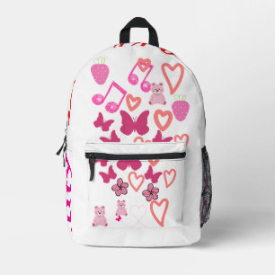 Imprimé Coeurs mignons et papillons Sac à dos rose avec pa