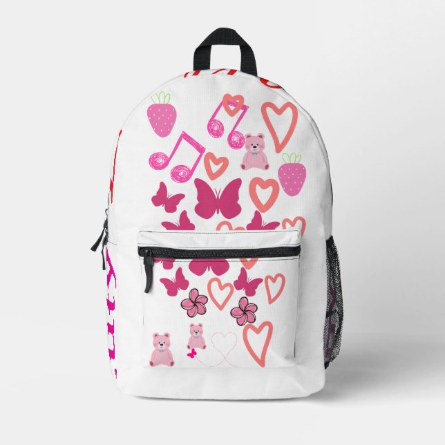 Imprimé Coeurs mignons et papillons Sac à dos rose avec pa (Recto)
