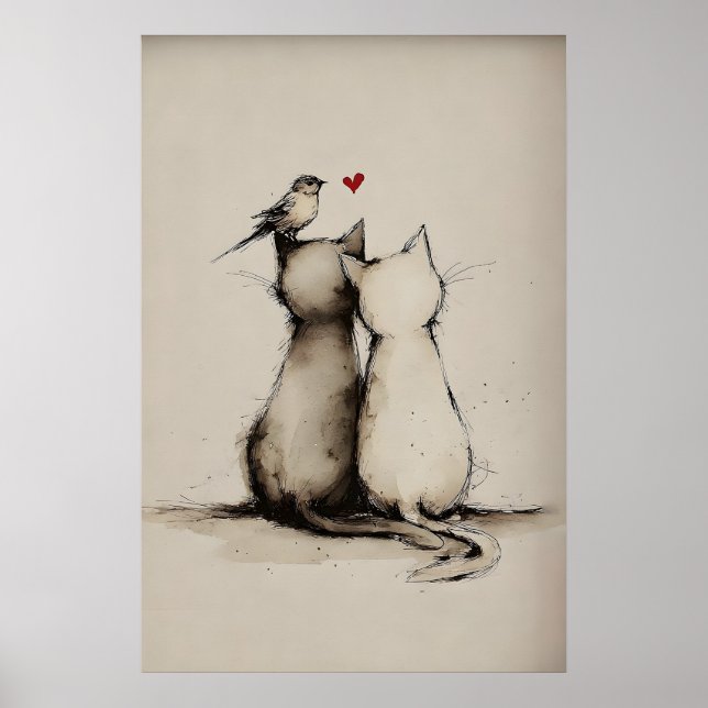 Imprimé d'amour de chat, Impression d'art animal m (Devant)