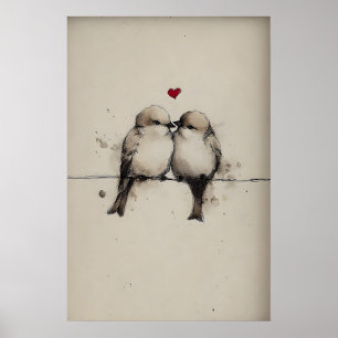 Imprimé d'amour de moineaux, impression de la Sain