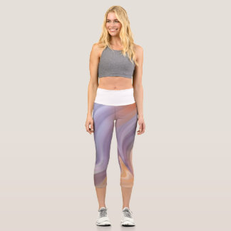 imprimé d'art liquide violet orange Capri leggings