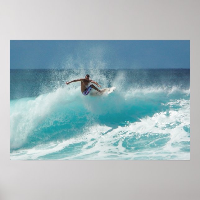 Imprimé de poster surfeur sur une grosse vague (Devant)