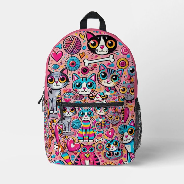 Imprimé Drôle Vibrant Cat Motif sac à dos (Recto)