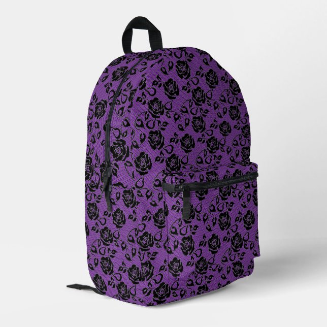 Imprimé Faux Black Lace Rose Fishnet Purple Sac à dos (Coin arrière gauche)
