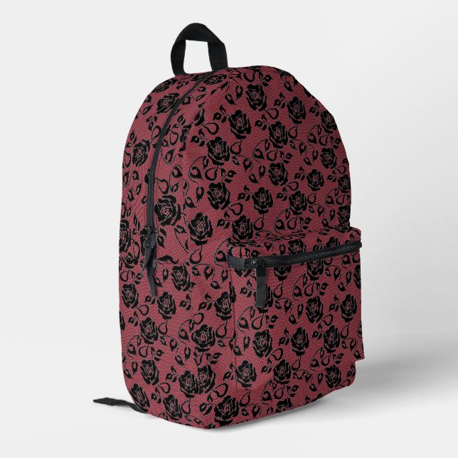Imprimé Faux Black Lace Rose Fishnet Red Sac à dos (Coin arrière gauche)