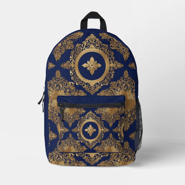 Imprimé Indien sur toute impression Blue Gold sac à dos (Recto)