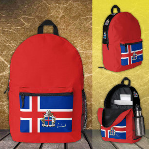 Imprimé Islande, sac à dos rouge, drapeau islandais / patr