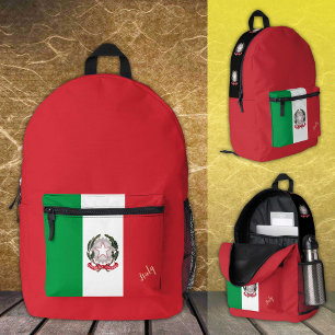 Imprimé Italie, sac à dos rouge, drapeau italien, Italie /