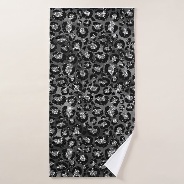 Imprimé léopard noir et gris argenté (Serviette de bain)