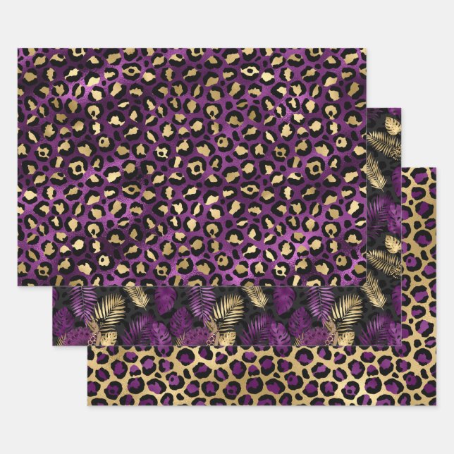 Imprimé léopard violet avec feuilles tropicales do (Lot)