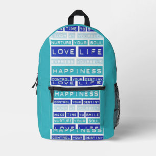 Imprimé Love Life Motivational Citations Bleu sac à dos