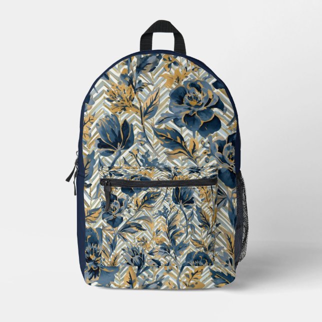 Imprimé Moderne, Jolies Fleurs Bleues Art , Sac à dos (Recto)