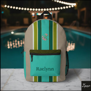Imprimé Monogramme Floral Sac à Dos Rayé Turquoise Nom