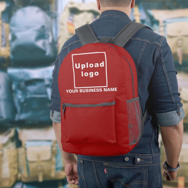 Imprimé Nom commercial et logo sur le sac à dos rouge (Build brand name awareness. Your business name and logo on red backpack.)