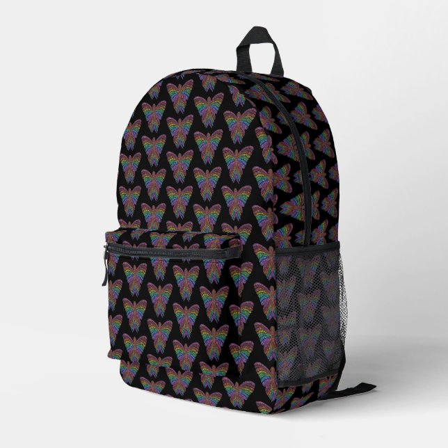 Imprimé Papillon Arc-en-ciel (noir) - Sac à dos (Coin arrière droit)