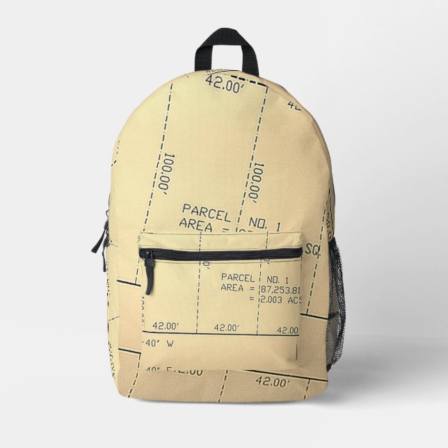 Imprimé Parcelle 1 - Thème immobilier (Neutre) Sac à dos (Recto)