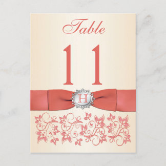 IMPRIMÉ RIBBON Coral, Champagne Numéro de table