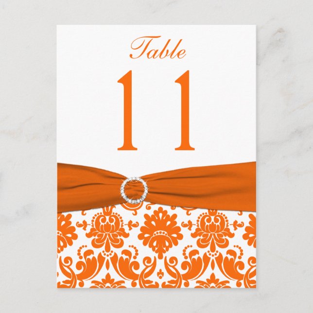 IMPRIMÉ RIBBON Orange Damask Numéro de table Carte (Devant)