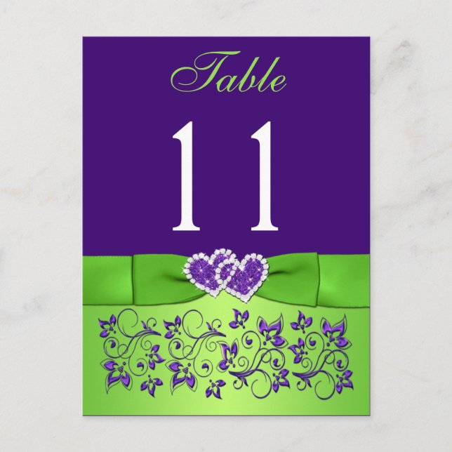 IMPRIMÉ RIBBON Purple, Green Table Number Carte po (Devant)