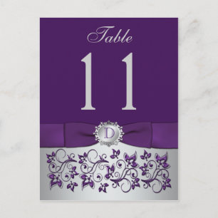 IMPRIMÉ RIBBON Purple Silver Numéro de table Carte