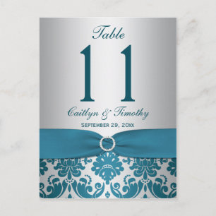 IMPRIMÉ RIBBON Turquoise Damask Numéro de table Ca