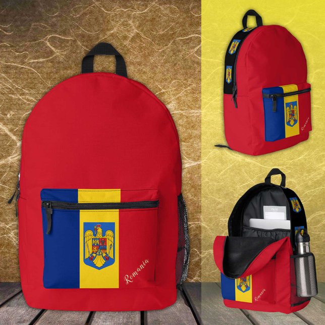 Imprimé Roumanie, sac à dos rouge, Drapeau roumain / patri (Créateur téléchargé)