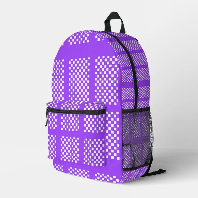 Imprimé Sac à dos à carreaux violet et blanc (Coin arrière droit)