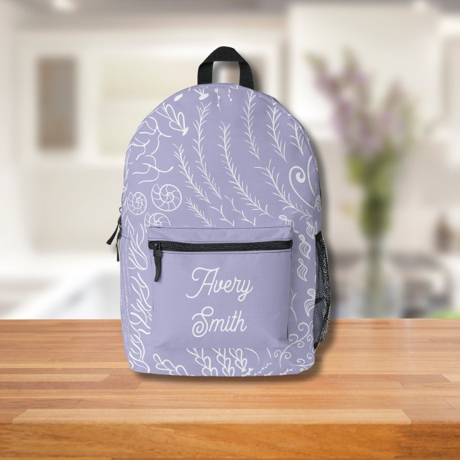 Imprimé Sac à dos à impression océan - Vagues et corail à  (Purple Ocean Scene Backpack)
