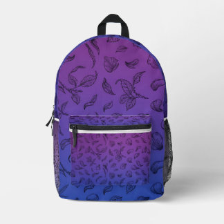 Imprimé Sac à dos à motif botanique bleu violet en art lin