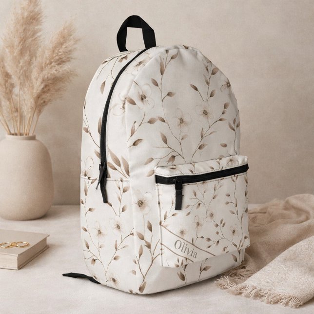 Imprimé Sac à dos à motif de branche florale beige (Créateur téléchargé)