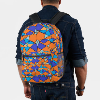 Imprimé Sac à dos à motif géométrique orange et bleu