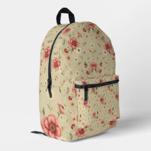 Sac à dos beige vintage avec motif Floral rouge