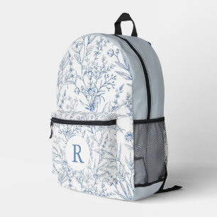 Imprimé Sac à dos bleu et blanc pour monogramme floral