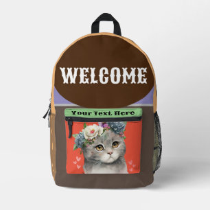 Imprimé Sac à dos chat floral mignon, sac d'école pour ama