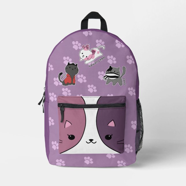Imprimé Sac à dos chat mignon Kawaii design empreinte de p (Recto)