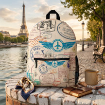 Sac à dos Collage Tampon de Voyage Passeport Vinta