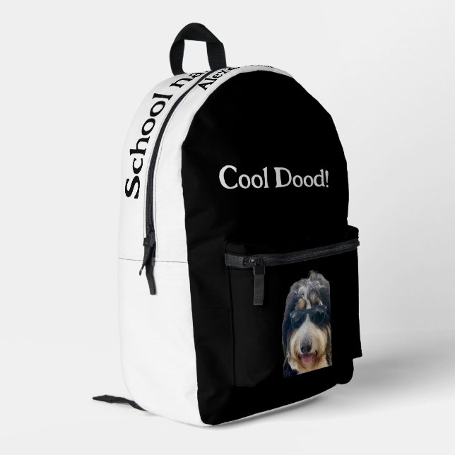 Imprimé Sac à dos "Cool Dood!" Chien mignon portant des lu (Coin arrière gauche)