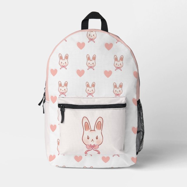 Imprimé Sac à dos Cute Pink Bunny & Hearts Pattern (Recto)