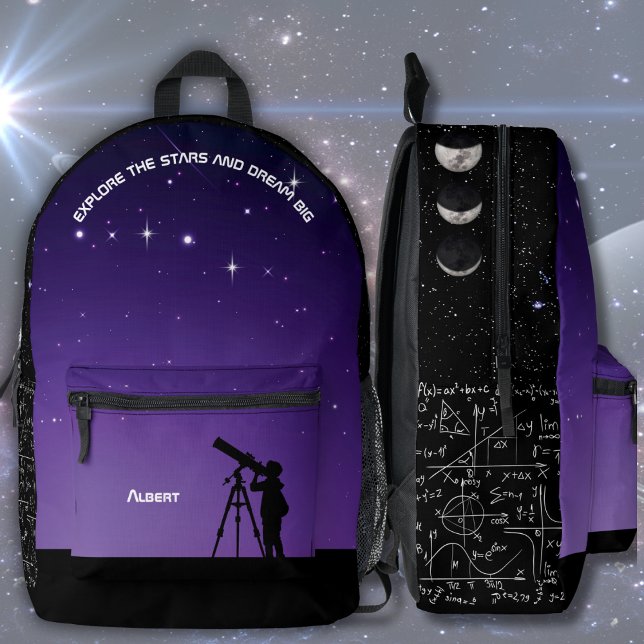 Imprimé Sac à dos d'astronomie pour le ciel nocturne viole (Night Sky Astronomy Stargazer Science Back to School Backpack)
