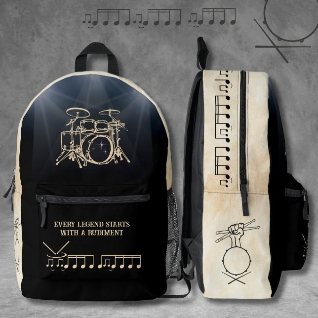 Imprimé Sac à dos de batteur noir et tan rythmique (Rhythmic Black and Tan Drummer Backpack)