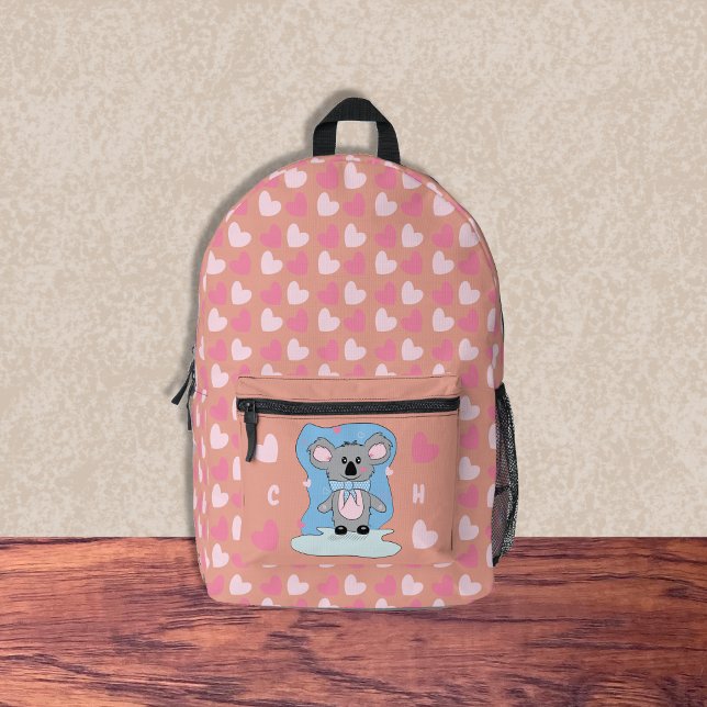 Imprimé Sac à dos de l'école pour enfants Cute Koala et Pi (Cute koala and pink hearts pattern girl backpack .)