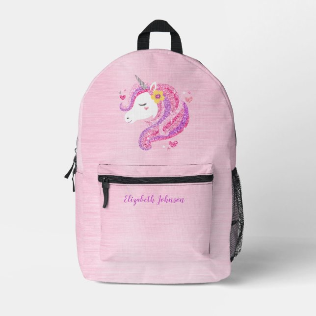 Imprimé Sac à dos de l'école pour filles Unicorn rose mign (Recto)