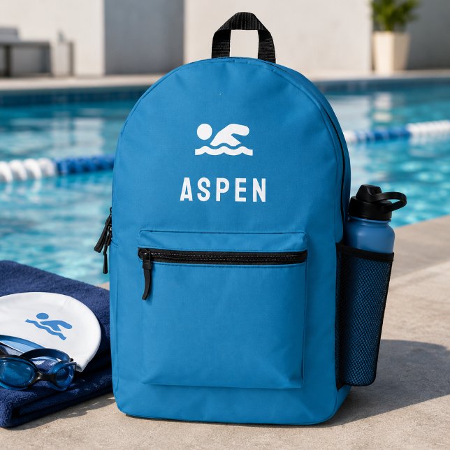 Imprimé Sac à dos de natation | Nom du nageur Kit de pisci (Personalized swim backpack with swimmer name and pool icon for practice day gear.)
